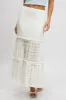 White Lace Maxi Skirt Elastic Waist Tiered Lined sold by Ally Fashion