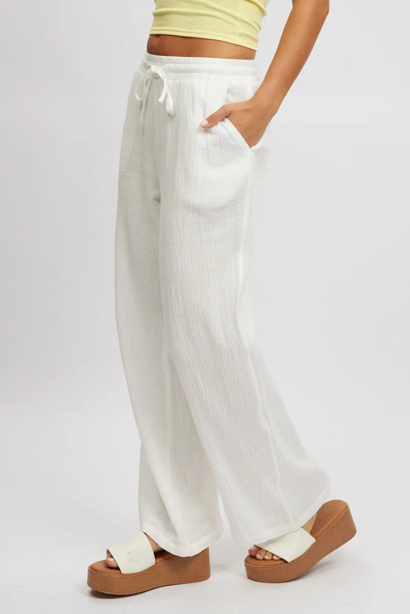 White Wide Leg Pants Elasticated Waist sold by Ally Fashion product image thumbnail 3