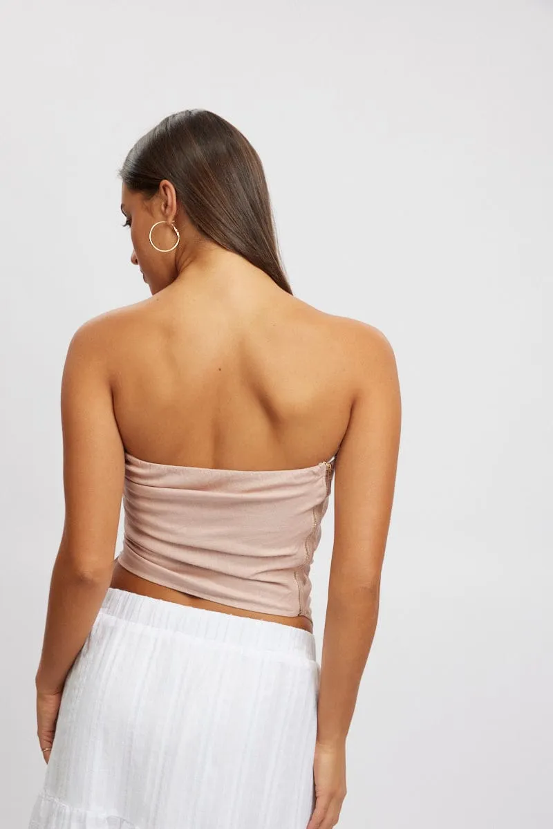 Pink Tube Top Side Ruched Linen Blend sold by Ally Fashion product image thumbnail 4