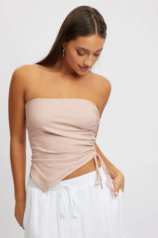 Pink Tube Top Side Ruched Linen Blend sold by Ally Fashion