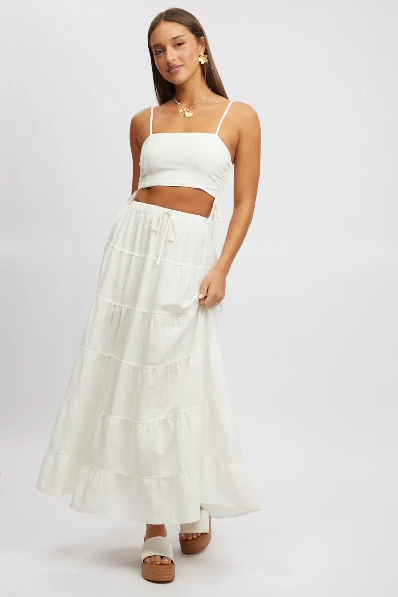 White Maxi Skirt Tiered High Rise sold by Ally Fashion