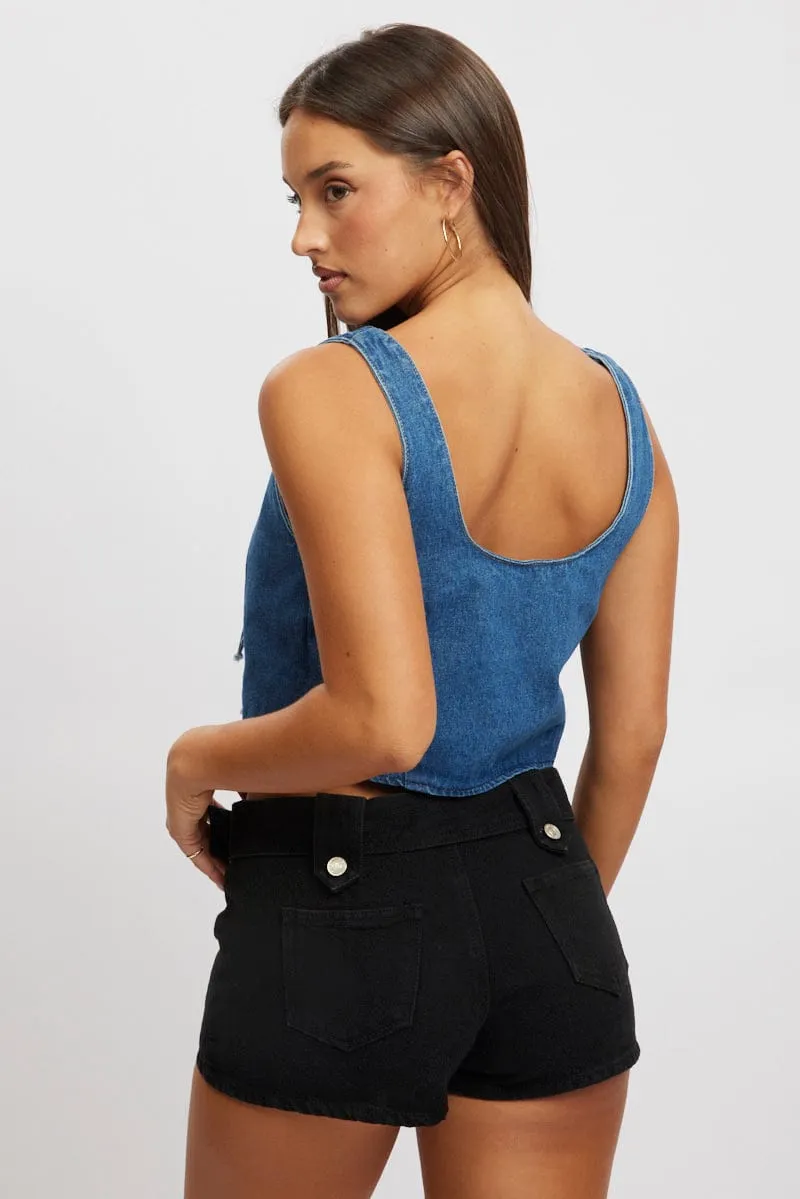 Blue Tie Front Top Sleeveless sold by Ally Fashion product image thumbnail 5