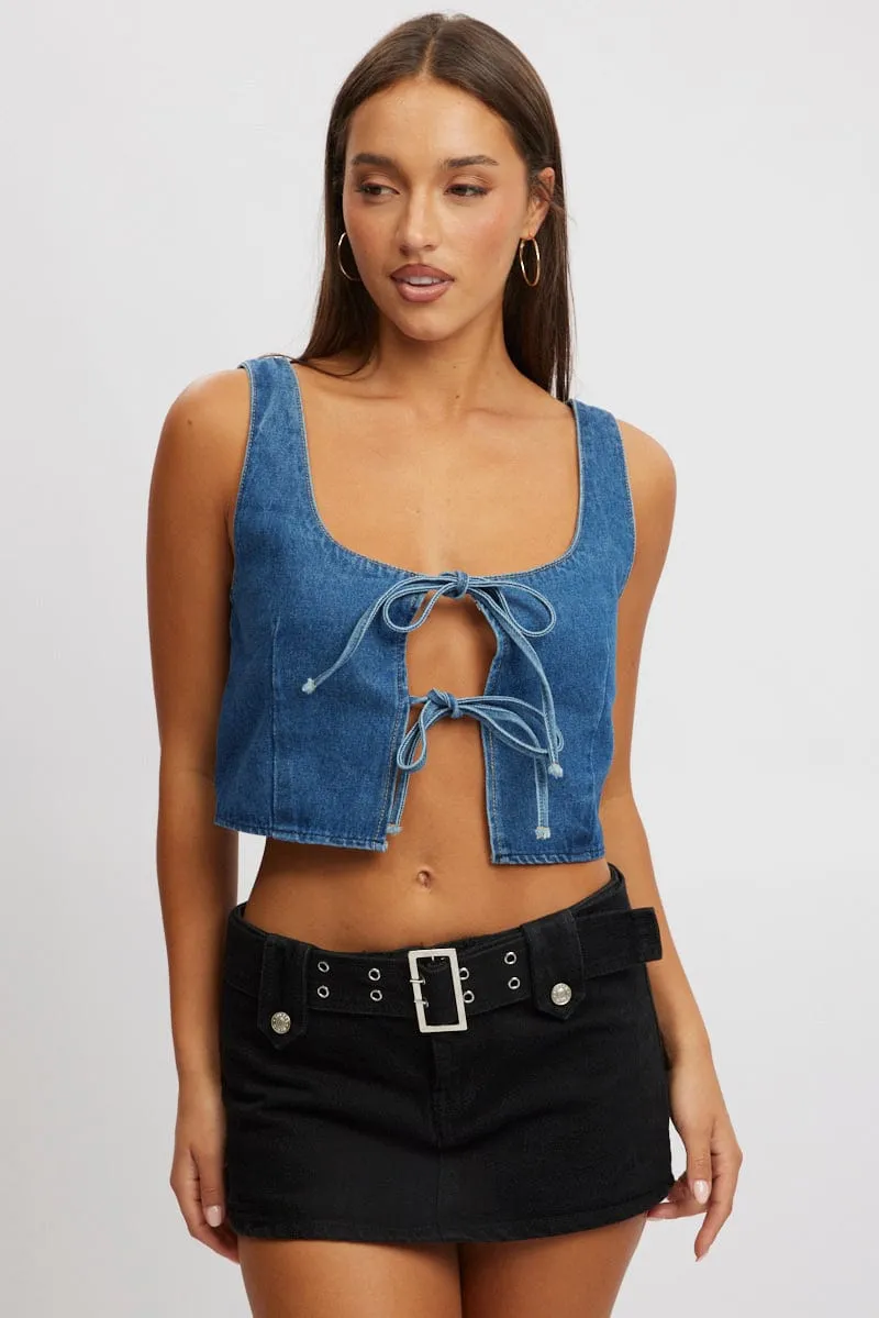 Blue Tie Front Top Sleeveless sold by Ally Fashion product image thumbnail 3