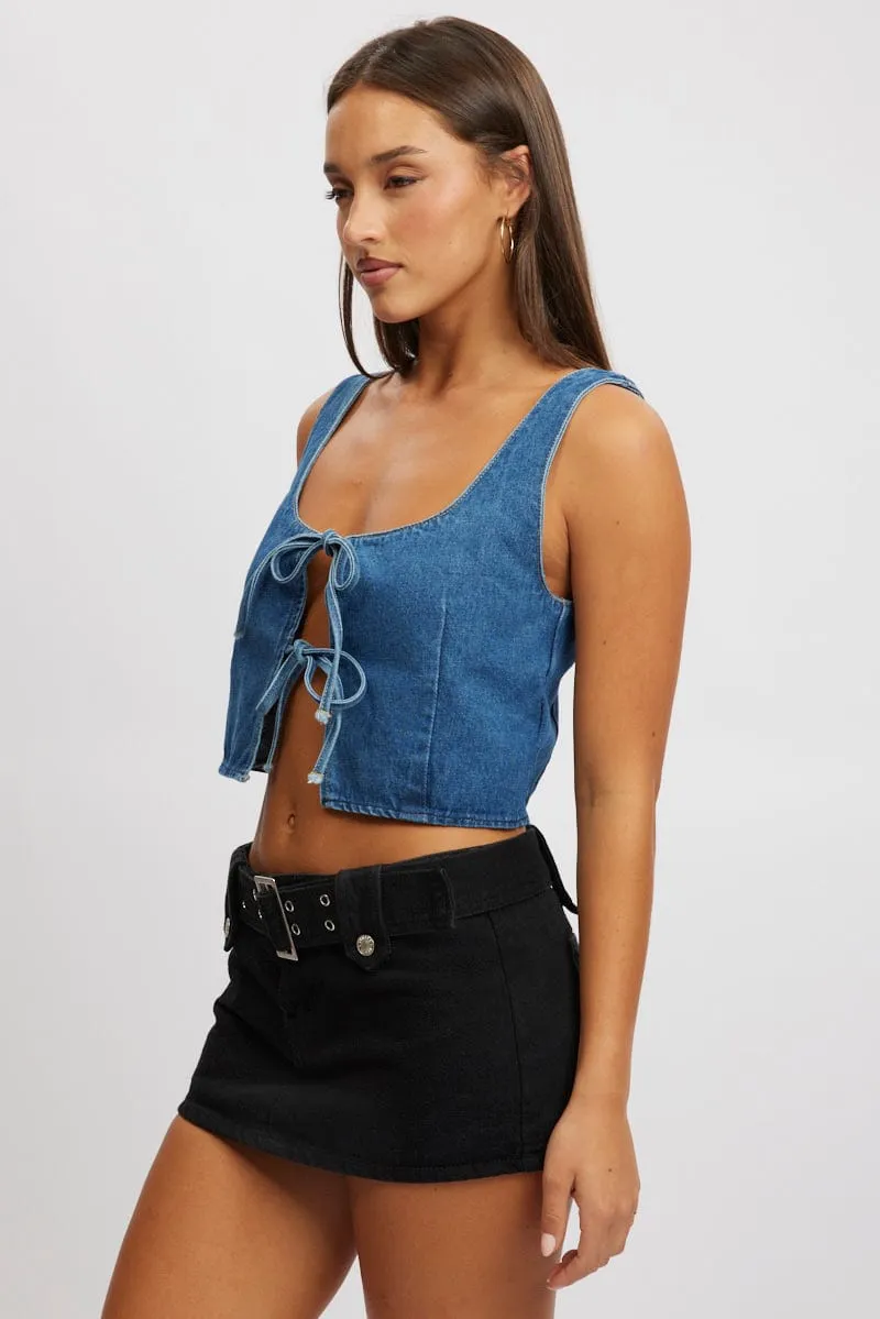 Blue Tie Front Top Sleeveless sold by Ally Fashion product image thumbnail 4