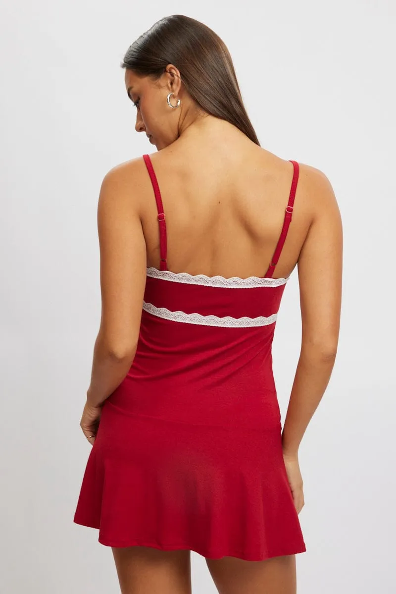 Red Mini Dress Lace Trim sold by Ally Fashion product image thumbnail 5