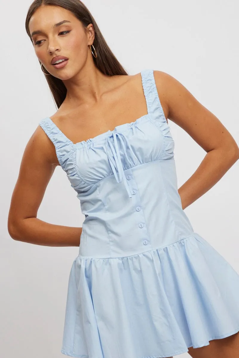 Blue Mini Dress Drop Waist Poplin sold by Ally Fashion