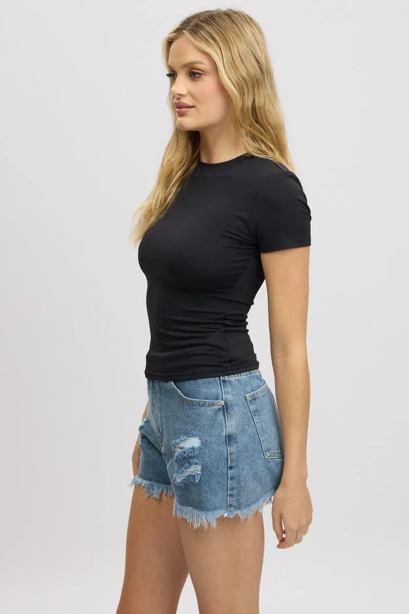 Black T-Shirt Short Sleeve Crew Neck Supersoft sold by Ally Fashion product image thumbnail 4