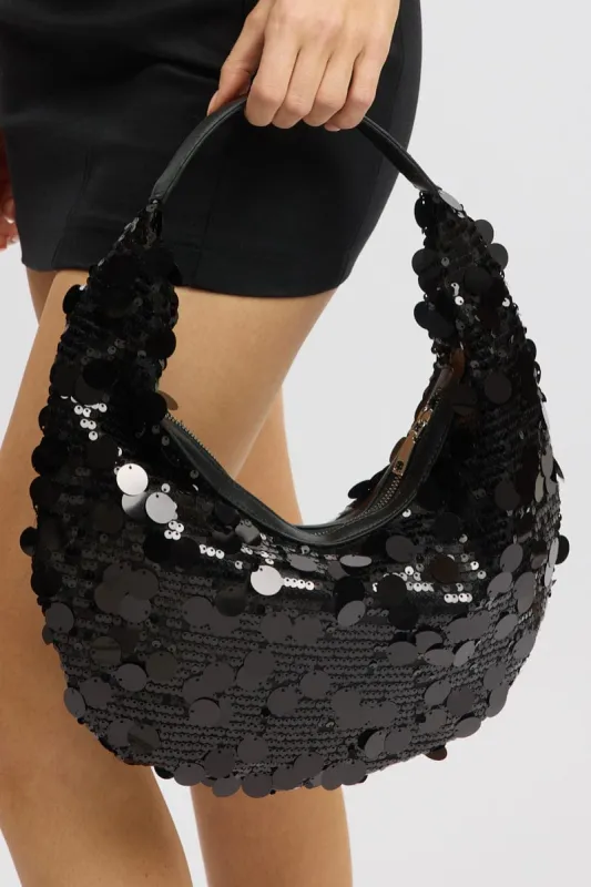 Black Sequin Detail Grab Bag Shoulder Bag sold by Ally Fashion