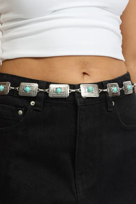 Silver Rectangle Chain Belt sold by Ally Fashion