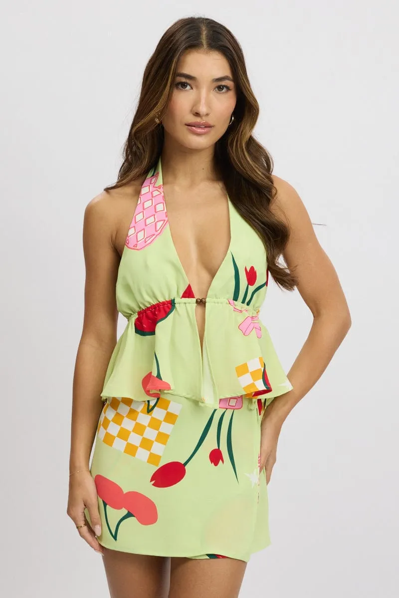 Green Abstract Halter Top Sleeveless sold by Ally Fashion