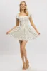 White Ditsy Fit And Flare Dress Corset Detail Mini sold by Ally Fashion