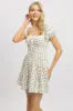 White Ditsy Fit And Flare Dress Corset Detail Mini sold by Ally Fashion