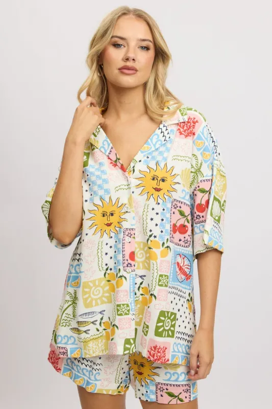 Multi Abstract Relaxed Shirt Short Sleeve sold by Ally Fashion