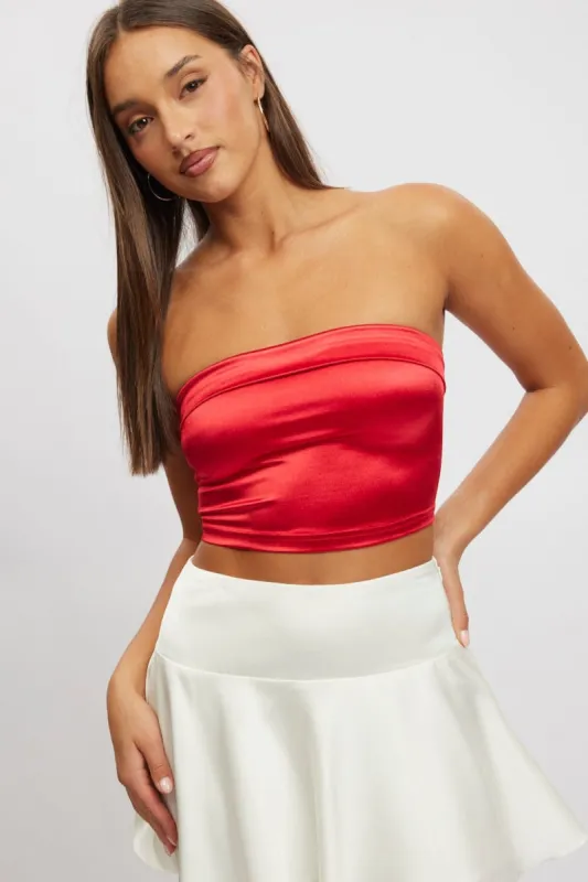 Red Satin Crop Top Strapless sold by Ally Fashion