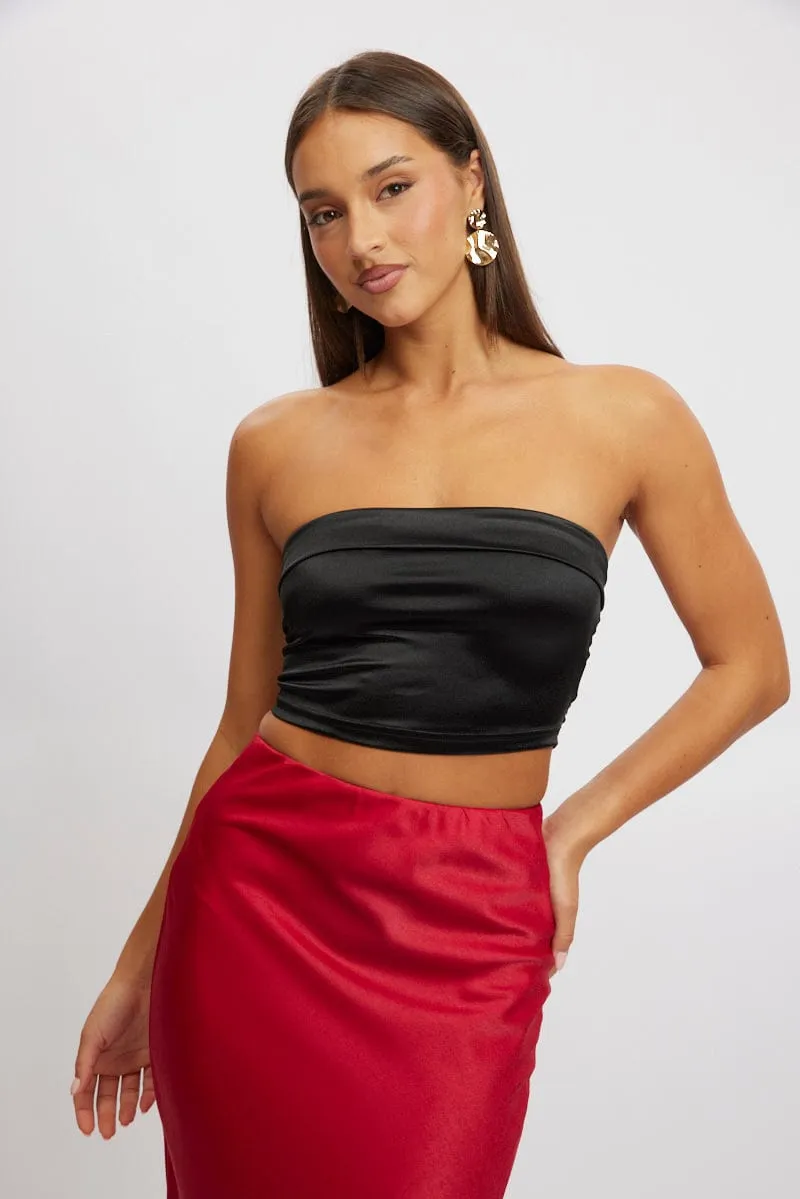 Black Satin Crop Top Strapless sold by Ally Fashion