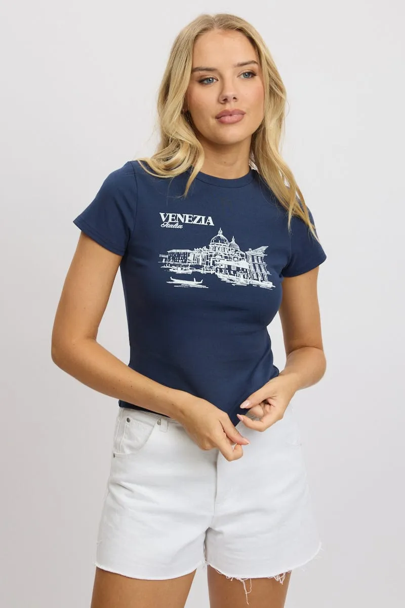 Blue Graphic Tee Short Sleeve sold by Ally Fashion product image thumbnail 3