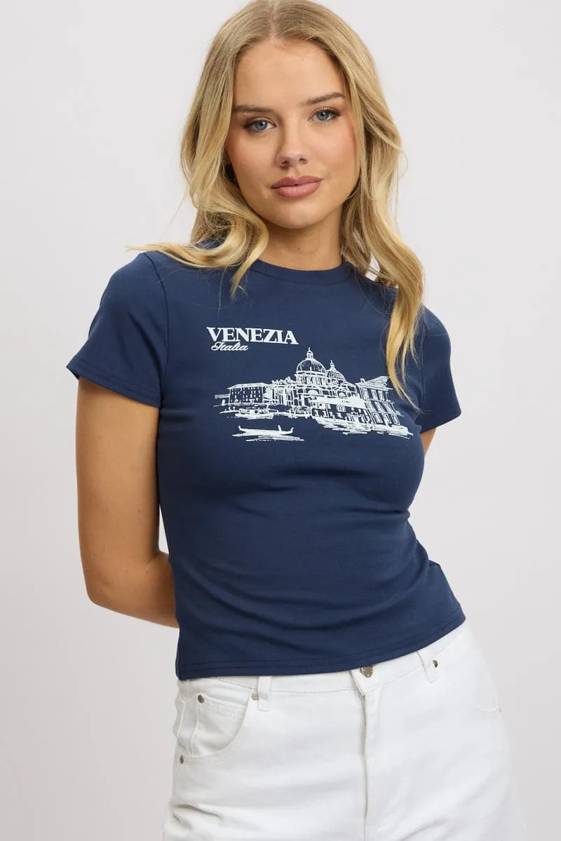 Blue Graphic Tee Short Sleeve sold by Ally Fashion