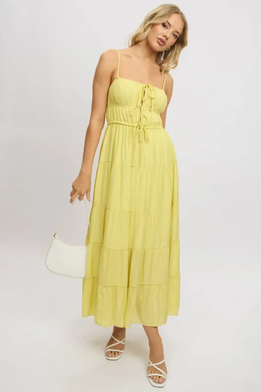 Yellow Maxi Dress Ruched Detail sold by Ally Fashion