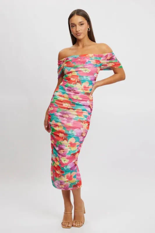 Multi Floral Bodycon Dress Mesh sold by Ally Fashion