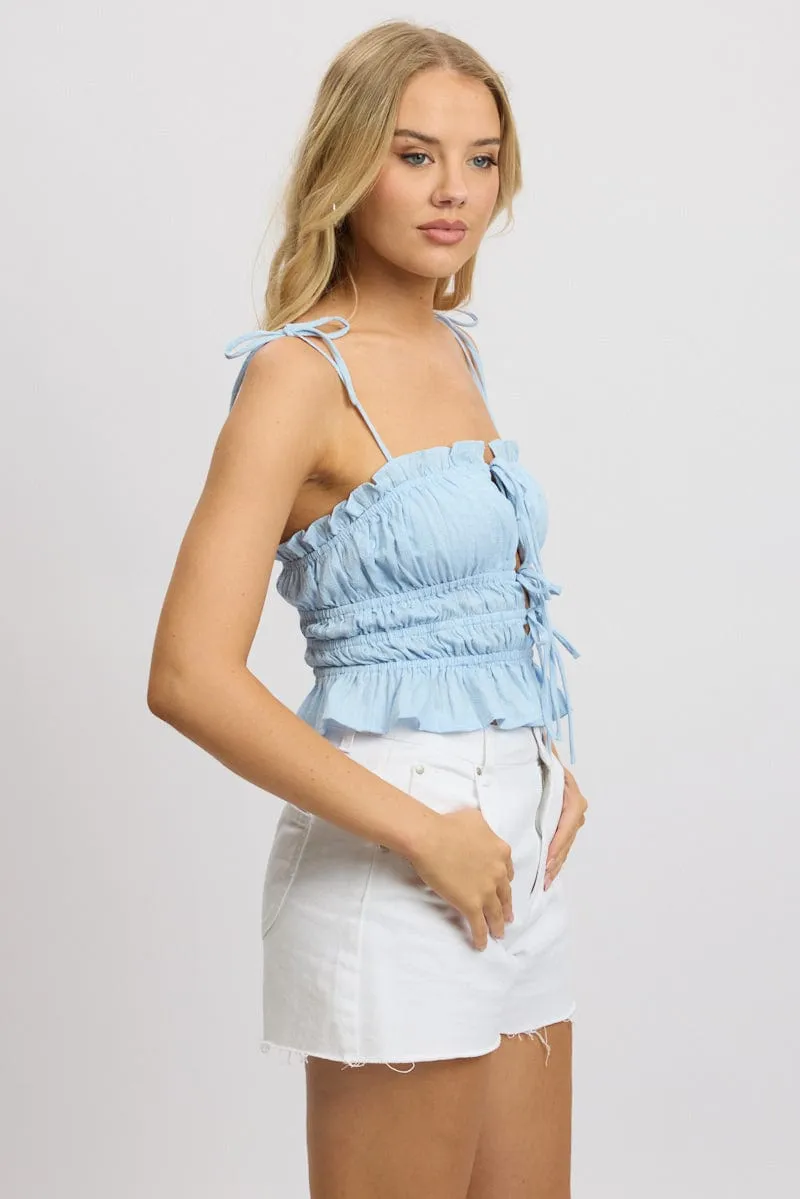 Blue Cami Top Sleeveless Tie Front Textured sold by Ally Fashion product image thumbnail 4