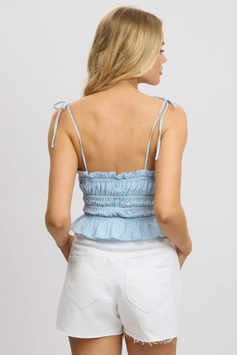 Blue Cami Top Sleeveless Tie Front Textured sold by Ally Fashion product image thumbnail 5