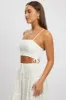 White Crop Cami Top Side Ruched Linen Blend sold by Ally Fashion