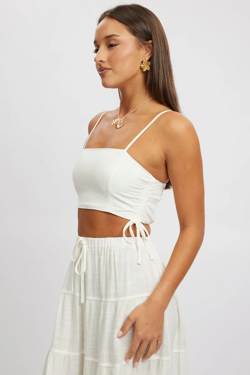 White Crop Cami Top Side Ruched Linen Blend sold by Ally Fashion product image thumbnail 4