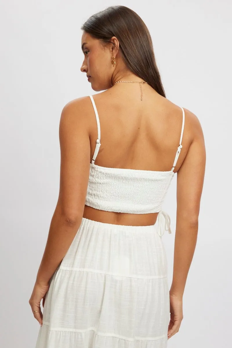 White Crop Cami Top Side Ruched Linen Blend sold by Ally Fashion product image thumbnail 5