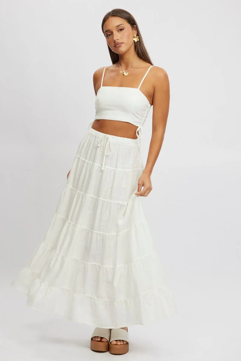 White Crop Cami Top Side Ruched Linen Blend sold by Ally Fashion product image thumbnail 2