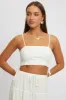 White Crop Cami Top Side Ruched Linen Blend sold by Ally Fashion
