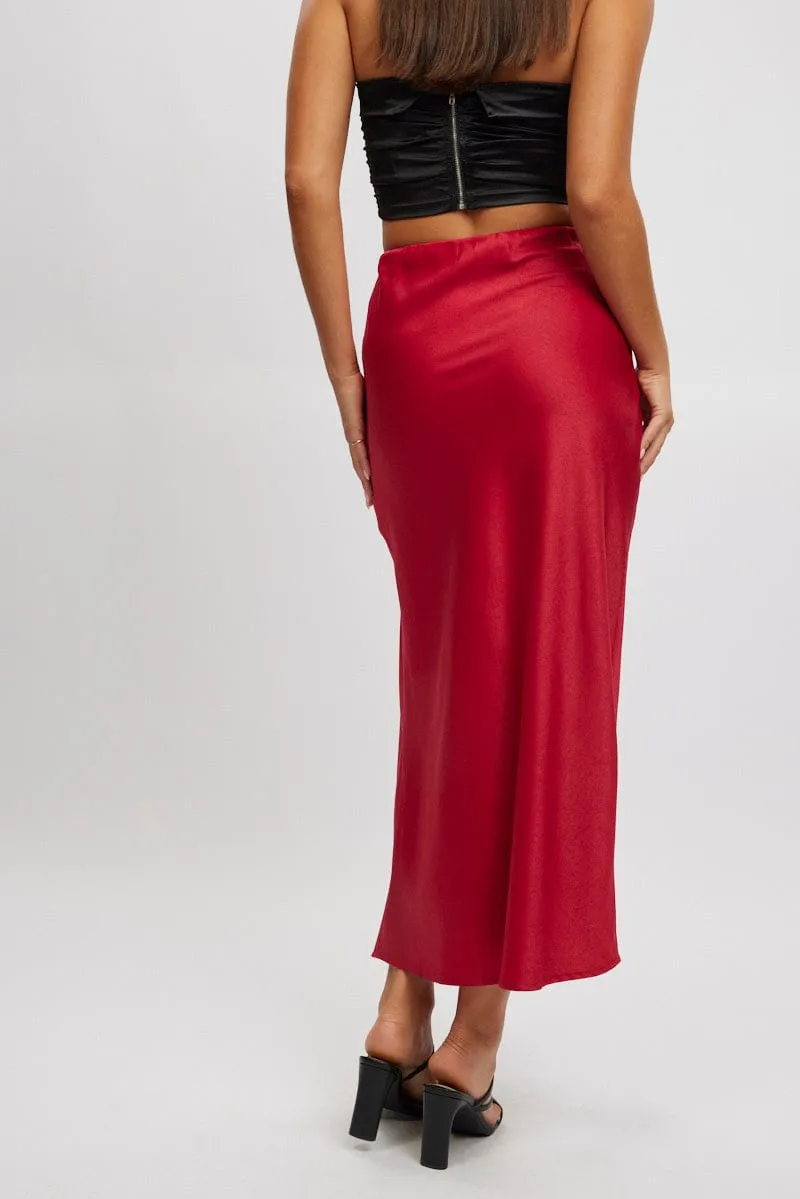 Red Slip Skirt High Waist Front Split Midaxi Satin sold by Ally Fashion product image thumbnail 4