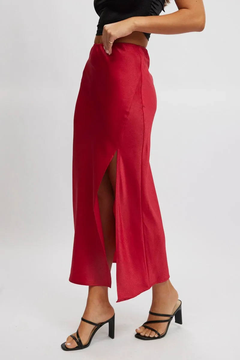 Red Slip Skirt High Waist Front Split Midaxi Satin sold by Ally Fashion product image thumbnail 3