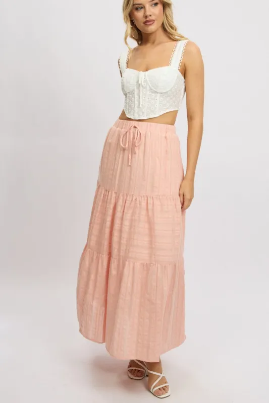 Orange Tiered Maxi Skirt High Rise Elastic Waist Lined sold by Ally Fashion