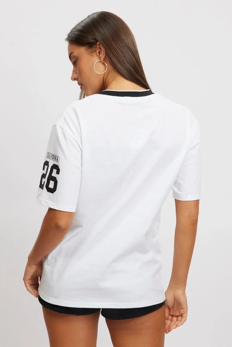 White Graphic Tee V Neck Short Sleeve sold by Ally Fashion product image thumbnail 5