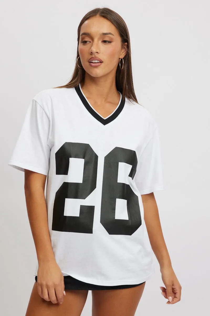 White Graphic Tee V Neck Short Sleeve sold by Ally Fashion product image thumbnail 3