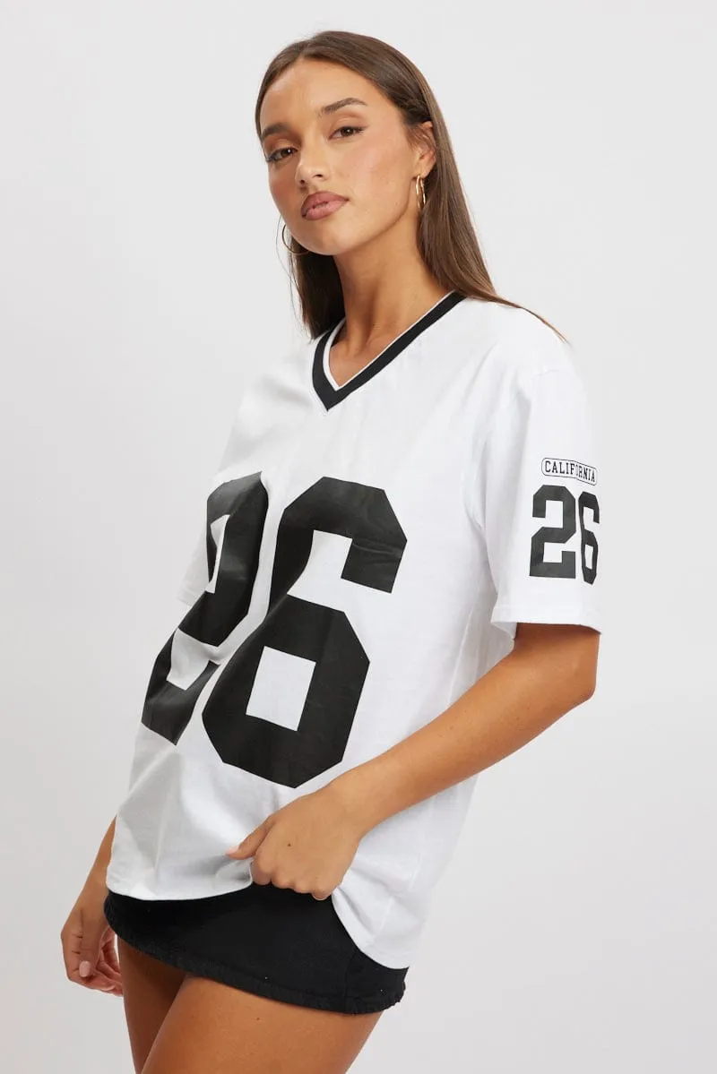 White Graphic Tee V Neck Short Sleeve sold by Ally Fashion product image thumbnail 4