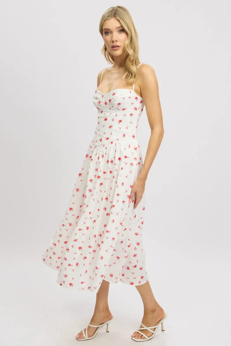 White Floral Midi Dress Corset Detail sold by Ally Fashion product image thumbnail 4