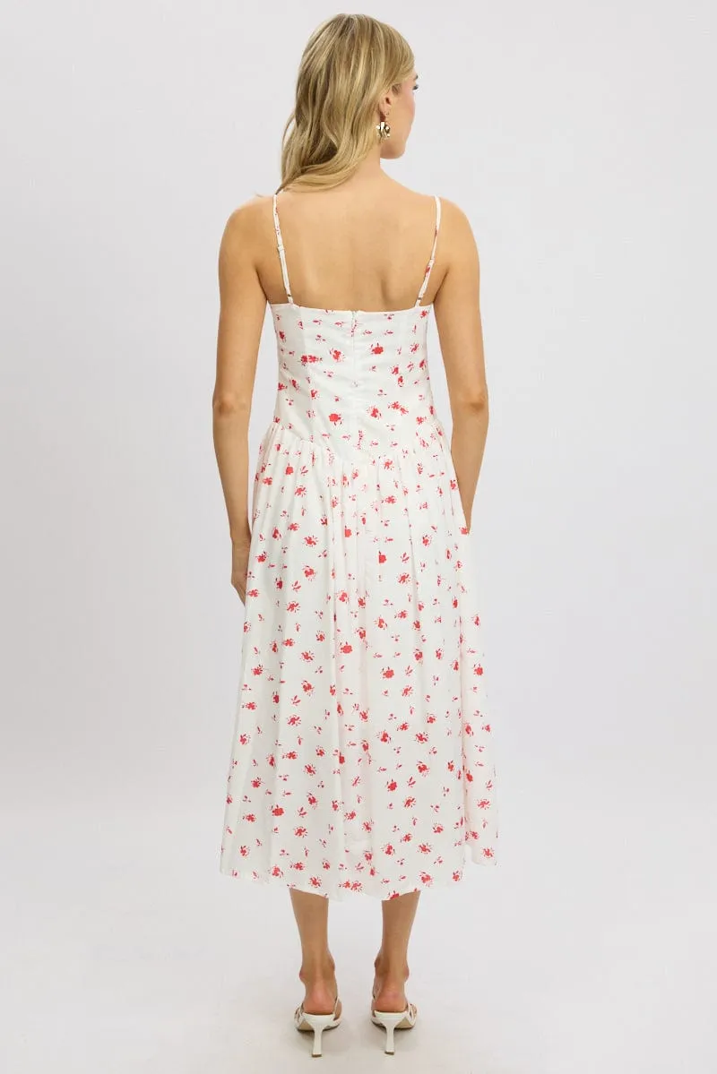 White Floral Midi Dress Corset Detail sold by Ally Fashion product image thumbnail 5