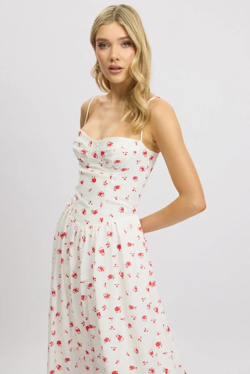 White Floral Midi Dress Corset Detail sold by Ally Fashion product image thumbnail 2