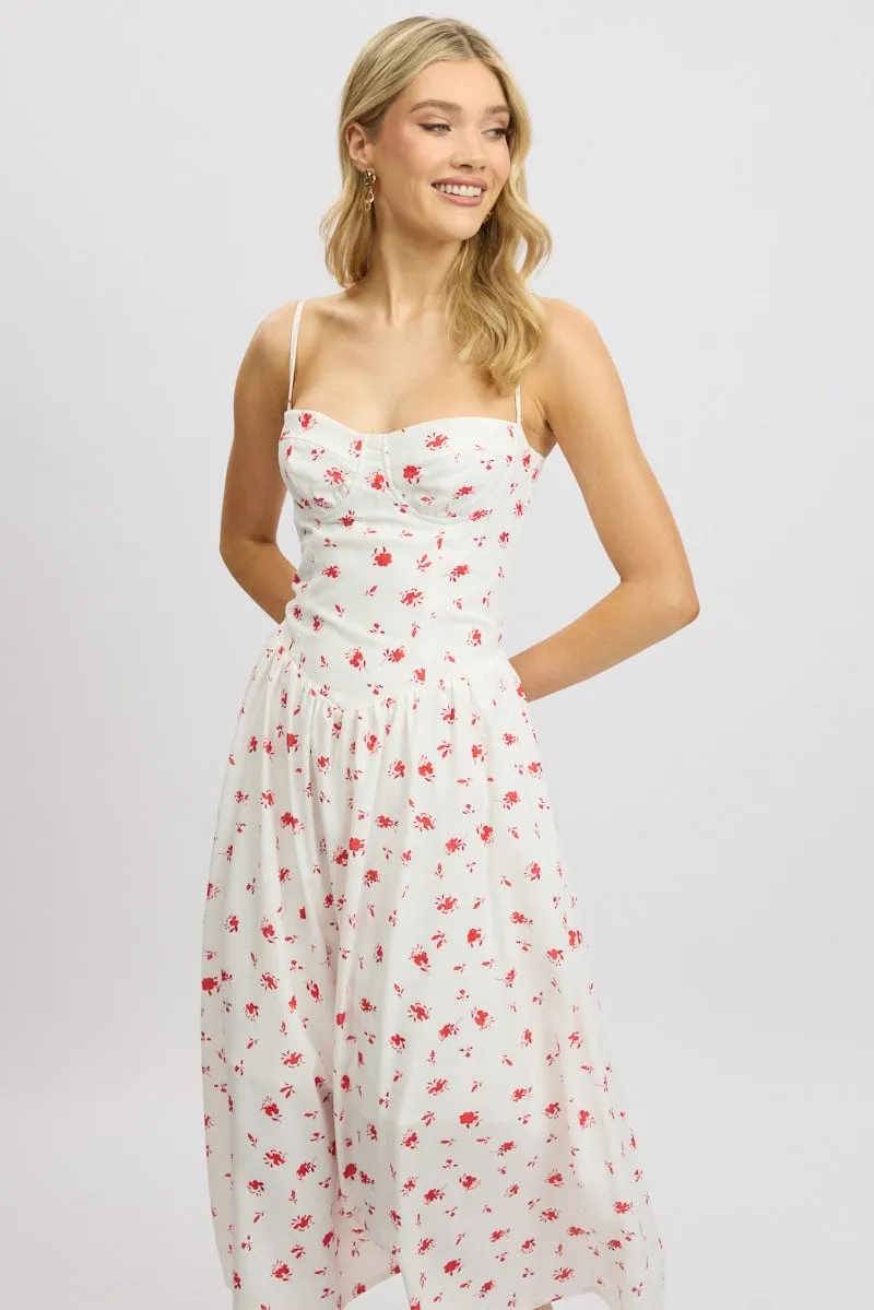 White Floral Midi Dress Corset Detail sold by Ally Fashion product image thumbnail 3