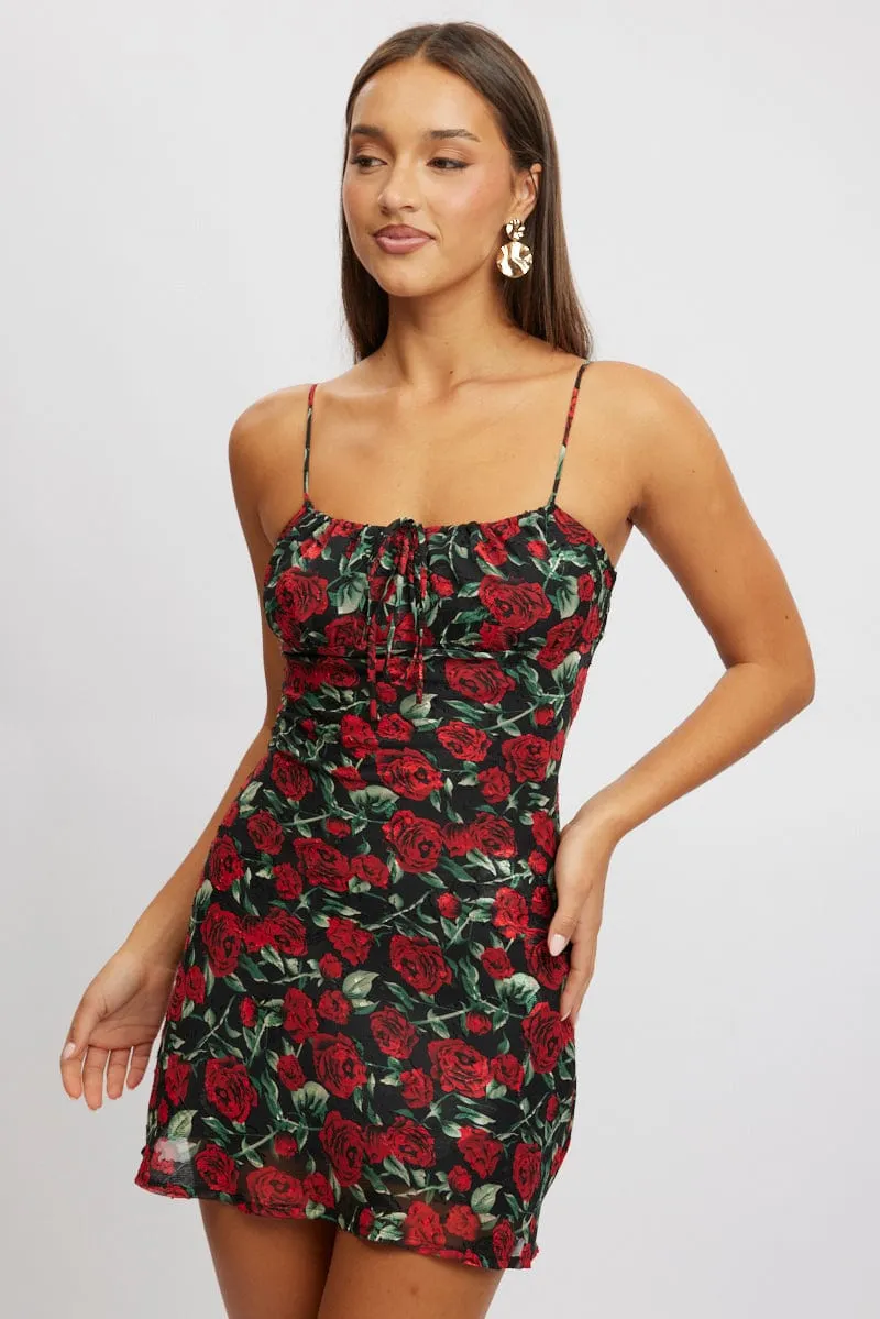 Red Floral Mini Dress Bias sold by Ally Fashion product image thumbnail 3