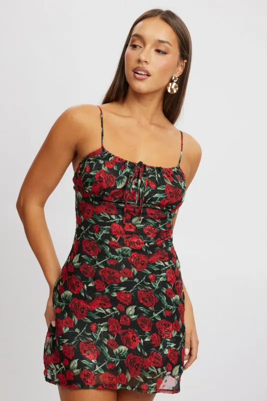 Red Floral Mini Dress Bias sold by Ally Fashion