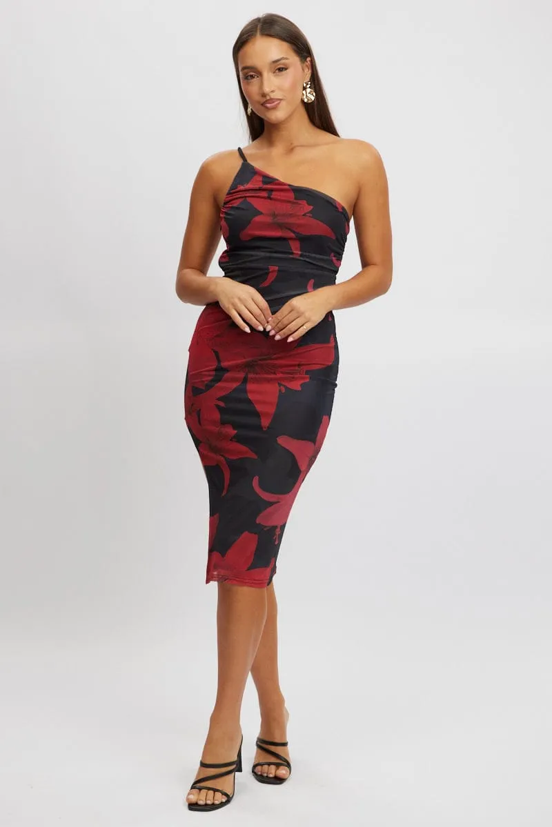 Black Floral Bodycon Dress One Shoulder sold by Ally Fashion