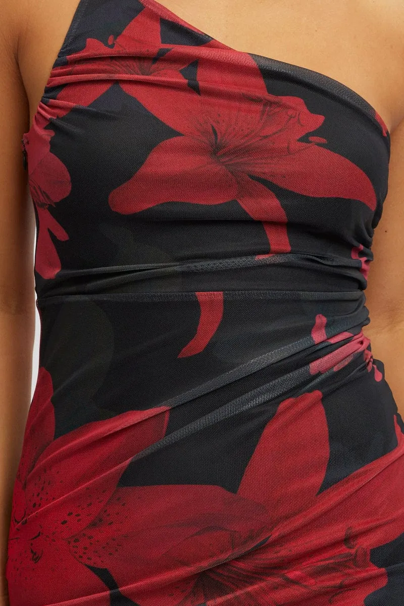 Black Floral Bodycon Dress One Shoulder sold by Ally Fashion product image thumbnail 5