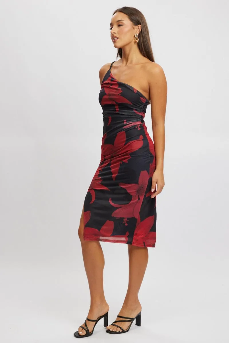 Black Floral Bodycon Dress One Shoulder sold by Ally Fashion product image thumbnail 3