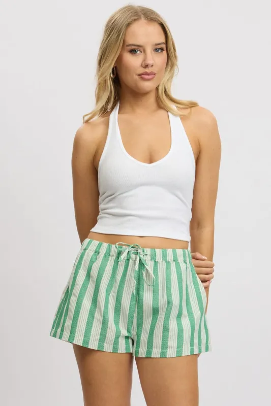 Green Stripe Relaxed Shorts Low Rise sold by Ally Fashion
