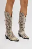 Beige Animal Print Snake Print Cowboy Boots sold by Ally Fashion