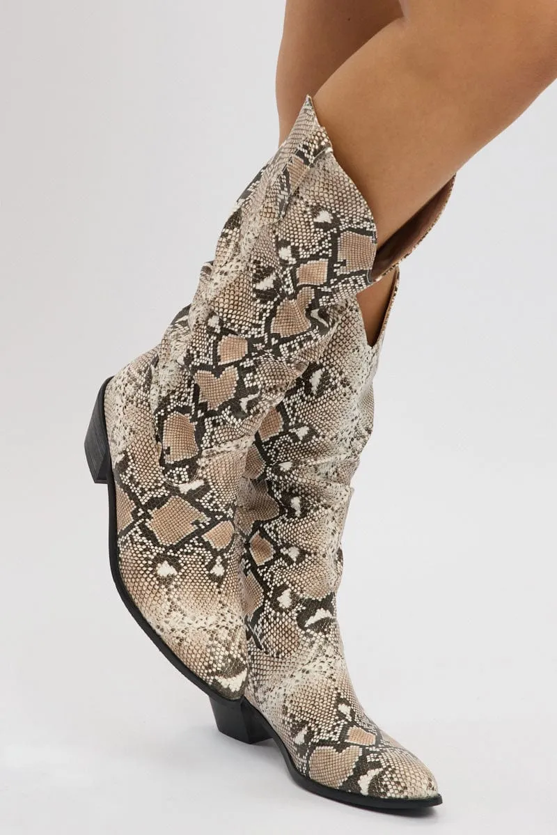 Beige Animal Print Snake Print Cowboy Boots sold by Ally Fashion product image thumbnail 2
