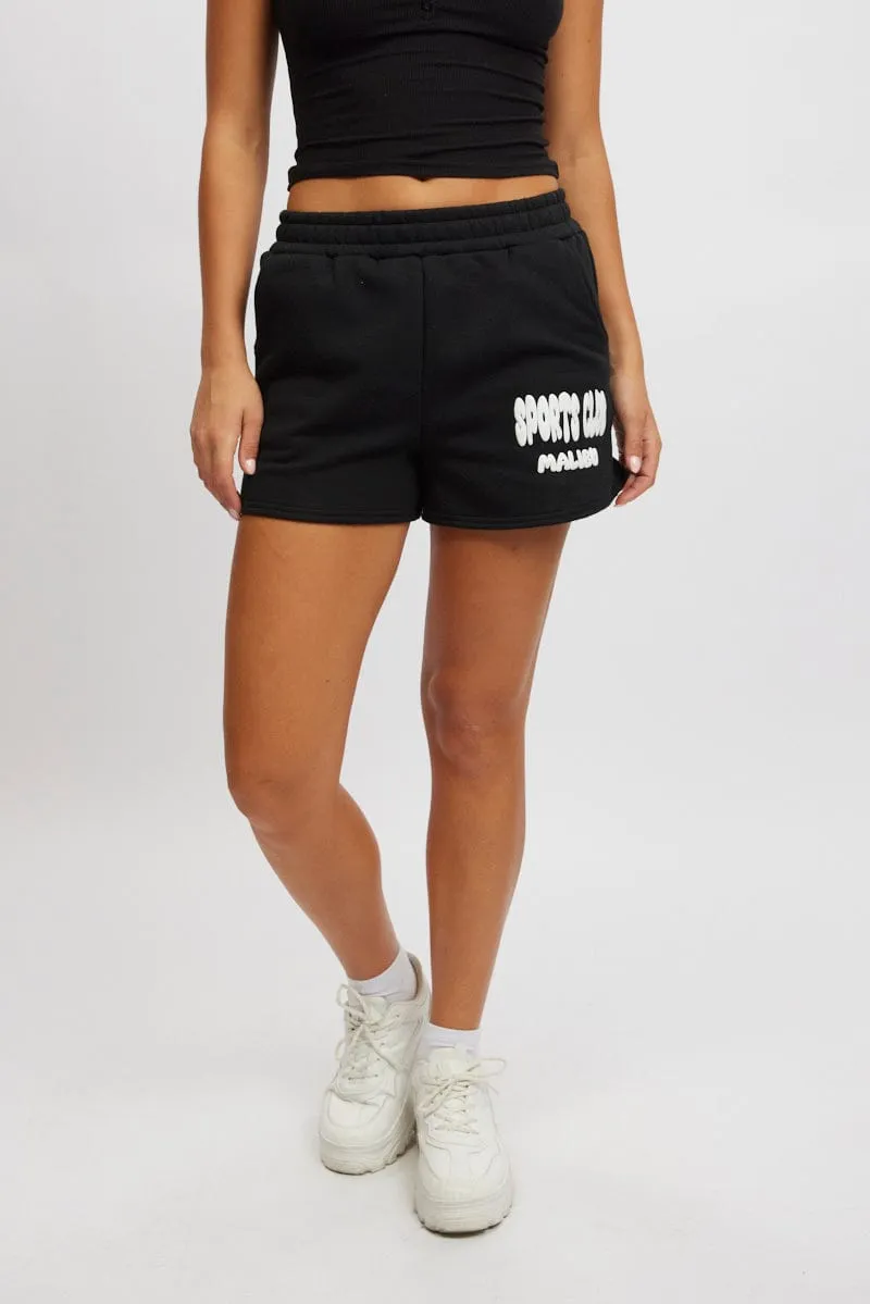 Black Track Shorts High Rise Elastic Waist sold by Ally Fashion