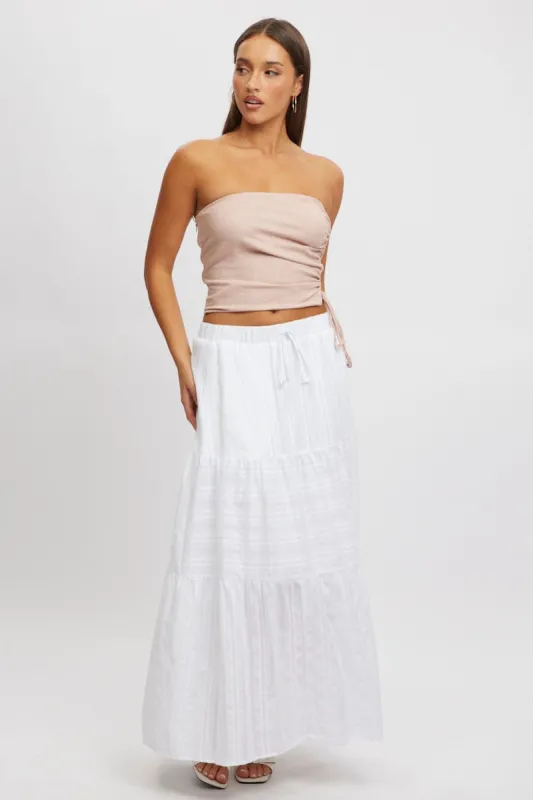 White Tiered Maxi Skirt High Rise Elastic Waist Lined sold by Ally Fashion